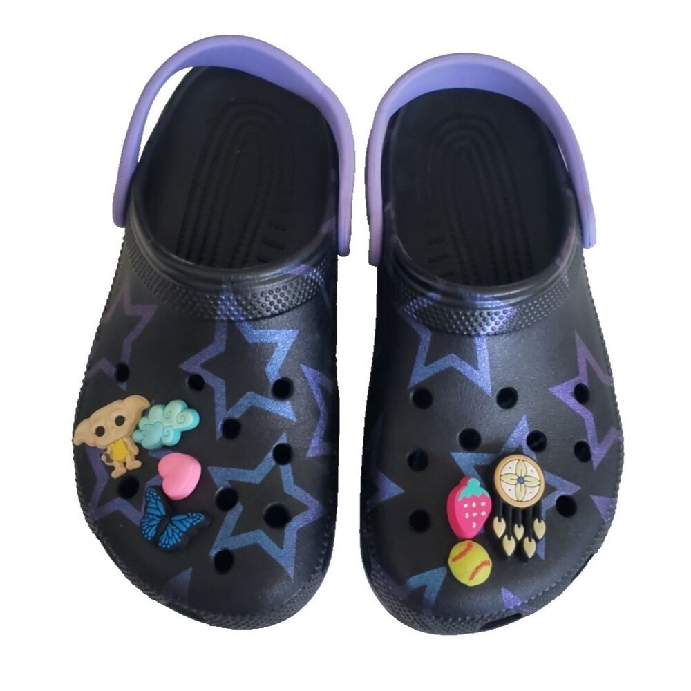 Crocs Disco Dance Party Clogs Youth Size J3 Black Purple Blue Slip on Clogs